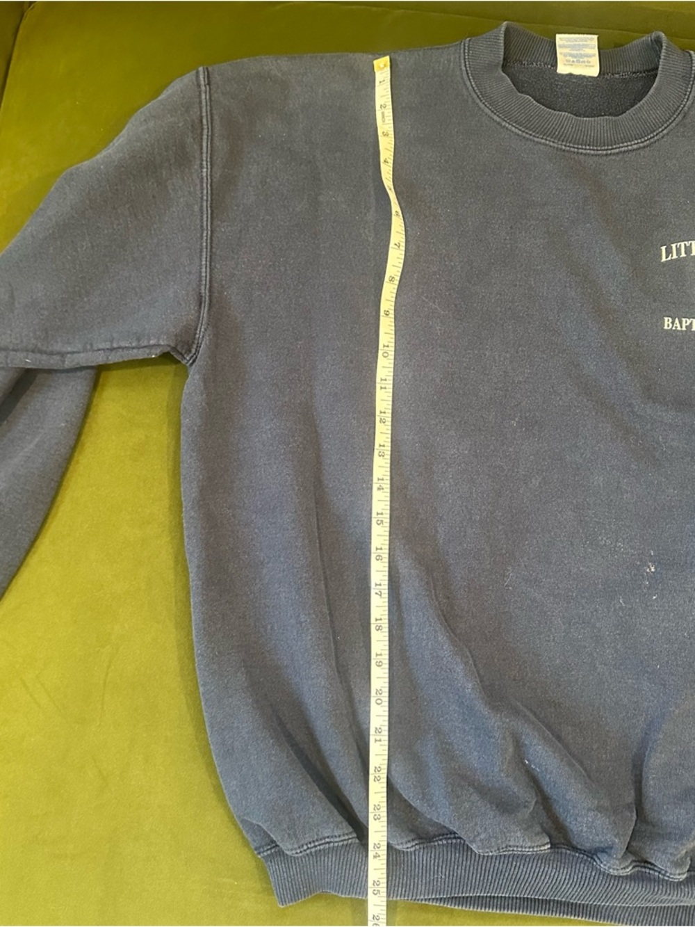 Vintage 90s Navy Crewneck Sweatshirt with Little Falls Baptist Church Logo - Picture 14 of 14